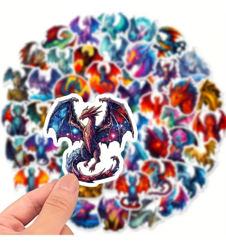 50 Calcomanías Sticker Impermeables De Dragones Épicos