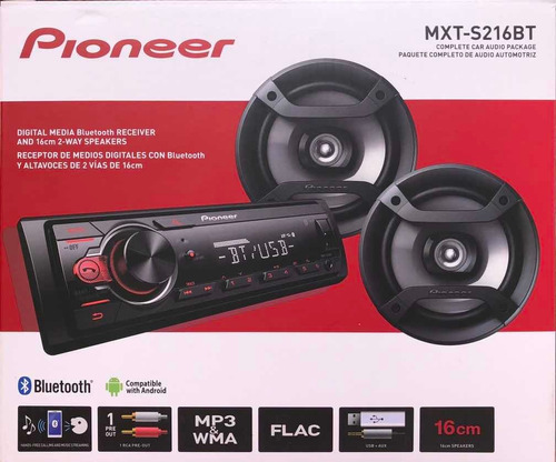 Combo Pioneer Mxt-s216bt Radio Bluetooth Usb + Parlantes 16