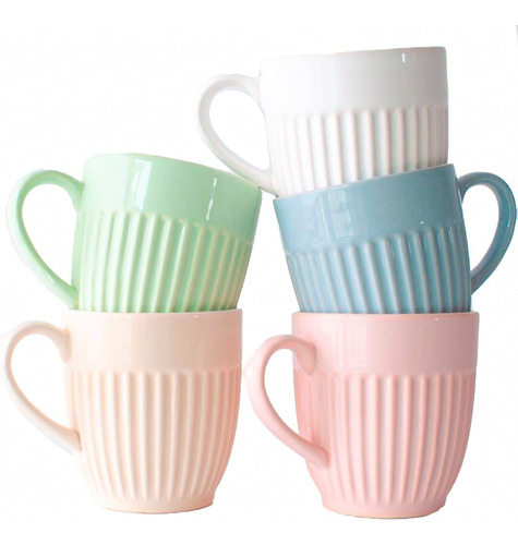 Taza Ceramica Grande Mug Canela Colores Pasteles Pack X20