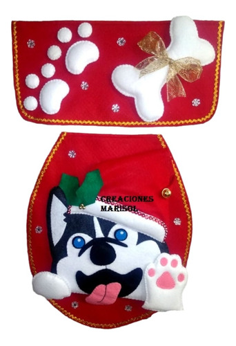 Juego De Baño Navideño Perrito Husky