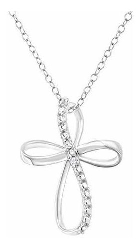 Collar -.925 Sterling Silver Diamond Accent Cross Ribbon 18 