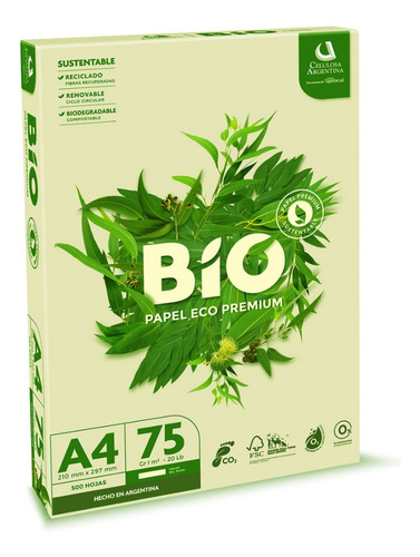 Resma Bio A4 resmas de 500 hojas de 75g blanco de 10 unidades por pack