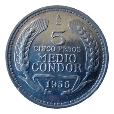 Moneda Chile 5 Pesos 1/2 Condor 1956(x1036