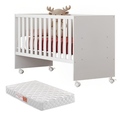 Qmovi Infantil Berço Doce Sonho 3540 com Colchão 130x60 cor branco