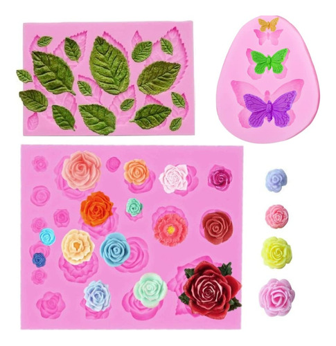 Moldes De Silicona Para Fondant De Flores Y Hojas De Rosas P