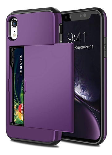 Funda Para iPhone XR, Violeta/tarjetero/rigida/resistente