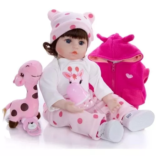 Boneca bebe reborn realista de silicone npk 48cm e girafinha