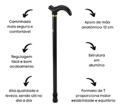 Bengala Bastão Retrátil Alumínio Ortopédica 90kg
