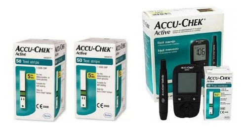 Kit Medidor De Glicose Accu-chek Active Roche + 100 Tiras
