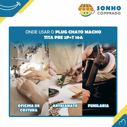 Kit 3x Plug Chato Macho Tita Prensa Cabo 10a 2p+t Interneed