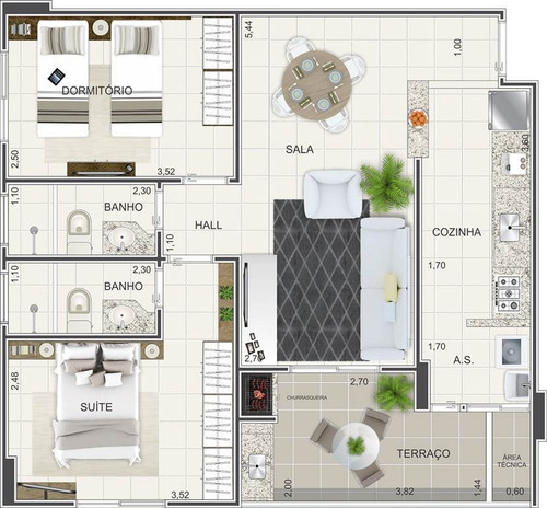Imagem 2 de 6 de Apartamento, 2 Dorms Com 64.3 M² - Caiçara - Praia Grande - Ref.: Jpz43 - Jpz43