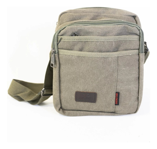 Morral Canvas Con Cierre Y Bolsillos Safari Grande Arpelli Color Verde Diseño De La Tela Liso