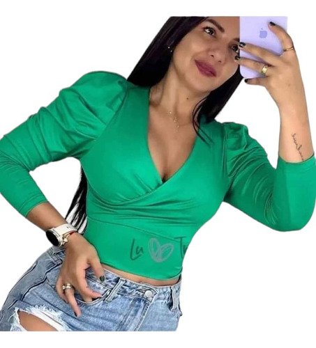 Crop Top Blusas Camiseta Manga Larga Bombacha Para Dama