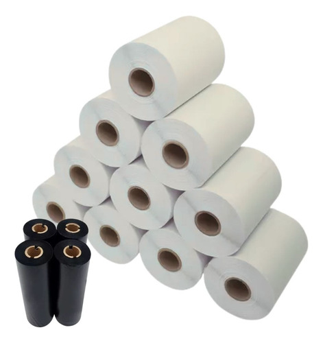 10 Rolos Etiqueta Couchê 100x150+4 Ribbon -zebra Argox Elgin