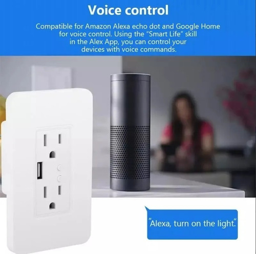 Imagen 4 de 9 de Tomacorriente Enchufe Wifi De Pared Tuya Alexa Google Usb