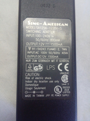 Fuente Sino-american Transformador Cargador 12v 1,500ma.