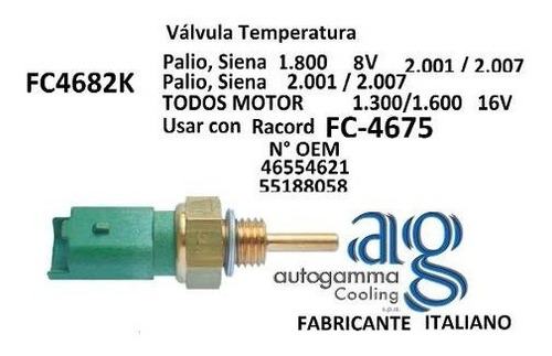 Sensor- Válvula Tempera Fiat Palio Uno Fire Autogamma
