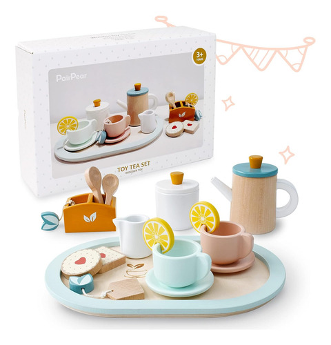 Juego De Té De Madera Pairpear Para Niñas Pequeñas, Juguetes
