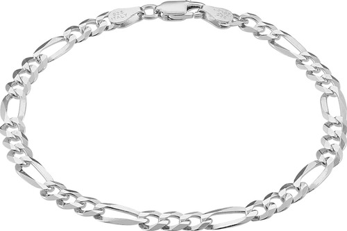 Pulsera De Plata 925 3x1 Figaro 18cm Calibre 4.1mm Italiana