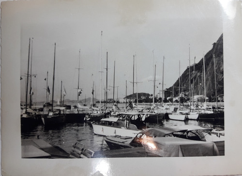 Antigua Foto Blanco Y Negro De Barcos Marina (Usado)
