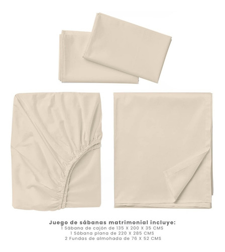 Sábanas Blancas Mat 300 Hilos 100% Algodón Hotel Collection Color Avena Diseño de la tela Liso