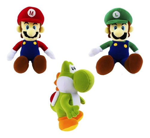Set 3 Peluches De Mario Bros 65 Cm Luigi Yoshi Gigantes