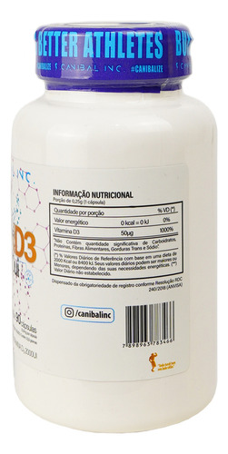 Suplemento Em Cap. Vitamina D3 2000ui Canibal Inc 90cap Sabor Sem sabor