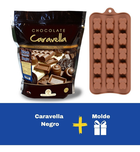 1 Chocolate Caravella 1kg Blanco/negro/alfajor/chips + Molde