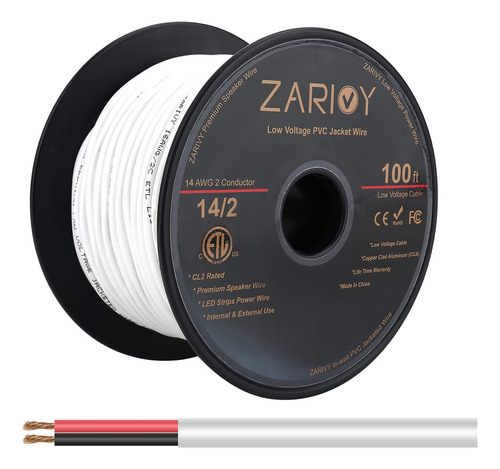 Zarivy Cable De Cable De Altavoz De Calibre 14 De 100 Pies,