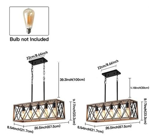 Keesfu Accesorio De Comedor, Lámpara Colgante Rústica Con Is