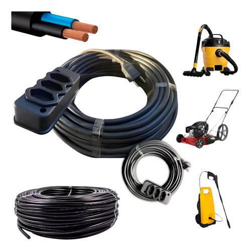 Extensão 5 Metros Grossa Cabo Pp Fio 2x2,5mm Tomada Tripla