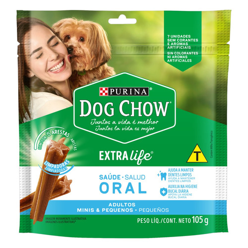 Petisco para Cães Adultos Raças Minis e Pequenas Purina Dog Chow Saúde Oral Pouch 105g 7 Unidades