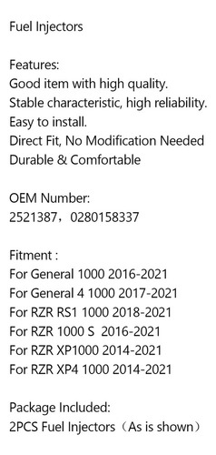 . 2 Inyector Combustible Para Polaris General Rzr Rs1 Xp1000