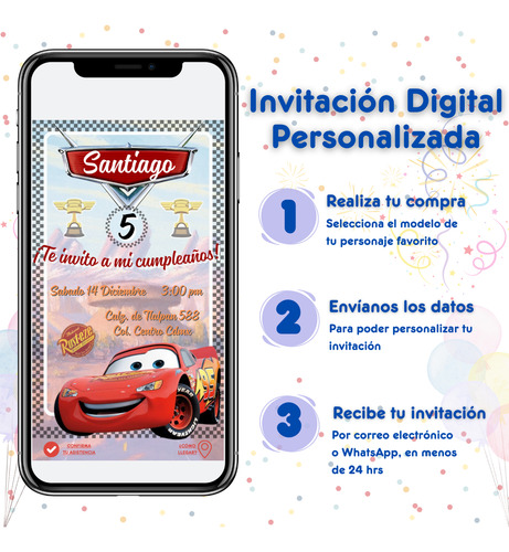 Invitación Cumpleaños Digital Cars Pdf
