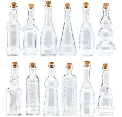 Botellas Pequeñas De Vidrio Vintage Transparente Con Corchos