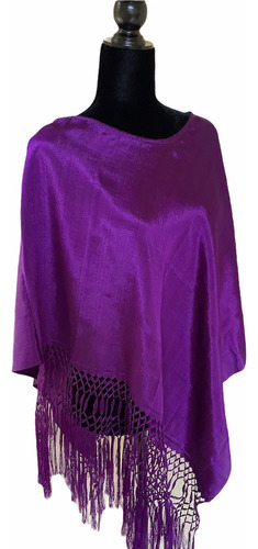 Quexquemetl De Rebozo Artesanal De Artisela, Grande,hecho Ma Color Violeta Oscuro