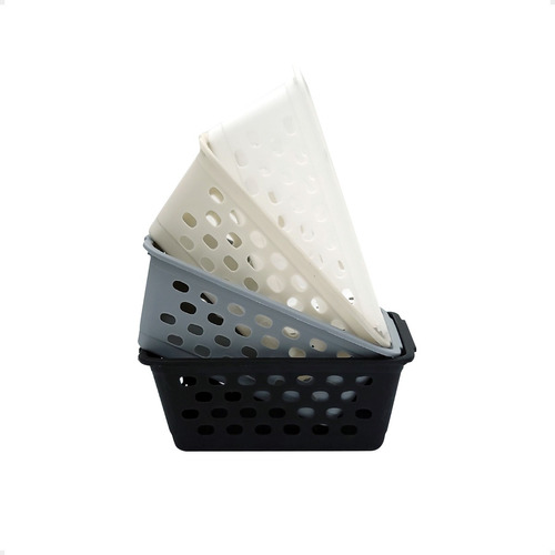 Set X10 Canastos Organizadores Plasticos Chicos 16x12x6 Cm Gris