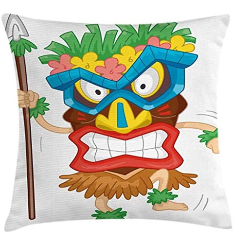 Ambesonne Tiki Bar Throw Pillow Funda De Cojín, Native Man W