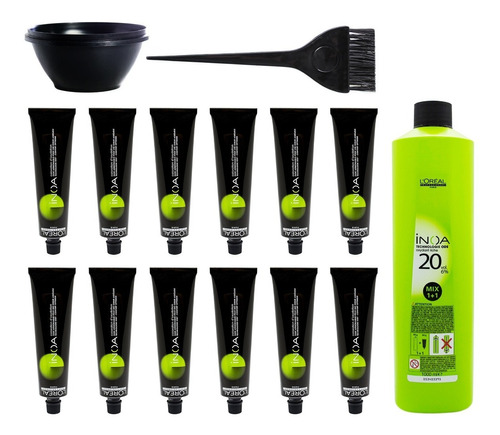 Kit Tintura S/ Amoniaco Loreal Inoa X12+oxidante+bowl+pincel