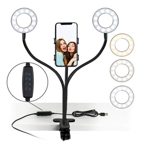 Imagen 2 de 7 de Aro Luz Dole Luz Fria Calida Celular Flexible Pinza Foto