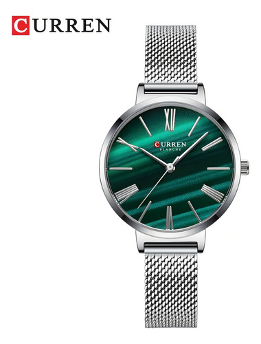 Reloj Casual De Cuarzo Impermeable Con Cinturón De Malla Cur Color De La Correa Verde Plata