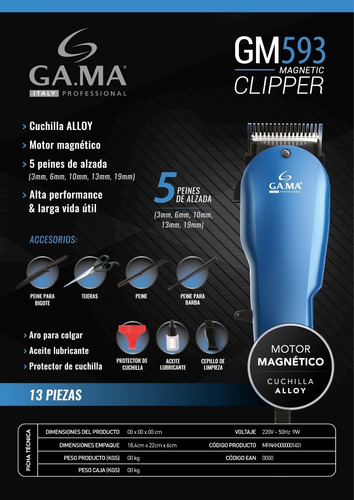 Imagen 2 de 6 de Cortadora De Pelo Gama Gm593 13 Piezas Profesional Magnetic