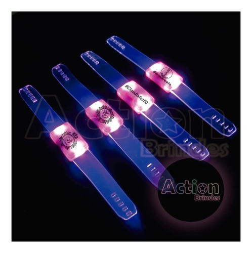 Pulseira De Led Para Festas Rosa Personalizada - Kit 20 Un