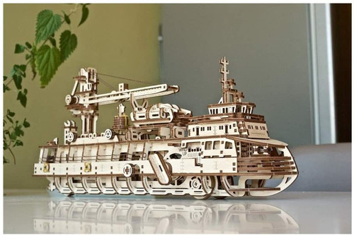 Rompecabezas Mecánico Puzzle 3D Buque de investigación Modelo mecánico Barcos de Madera para Montar UGEARS maquetas para Construir para Adultos Kits de construcción 3D de maquetas de Barcos 