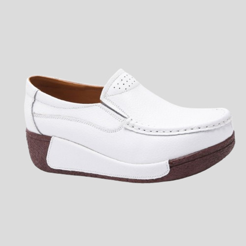 Zapatos Blancos Suela 5,5 Cm Mocasin Dama Cuero Cómodos