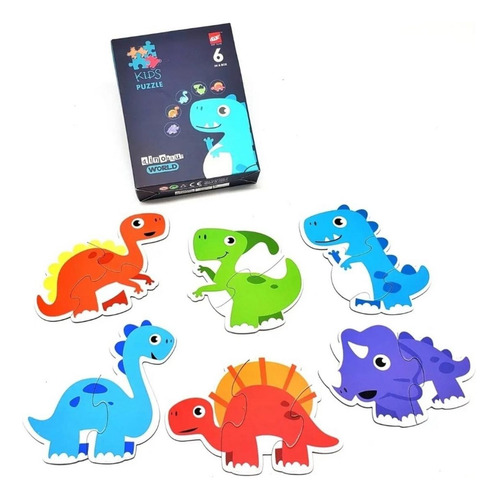 Caja 6 Rompecabezas Puzzles Dinosaurio Madera 17 X 13 Niños