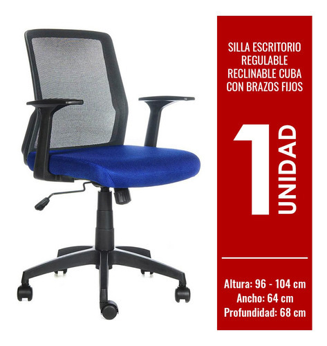 Silla Escritorio Regulable Reclinable Cuba Con Brazos Fijos Color Azul