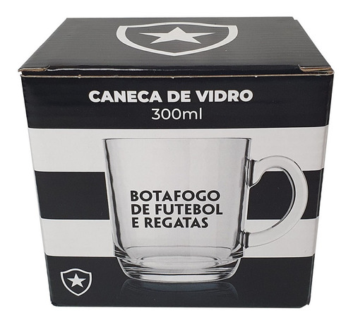 Caneca De Vidro Botafogo 300ml Presente Botafoguense Oficial Cor Botafogo