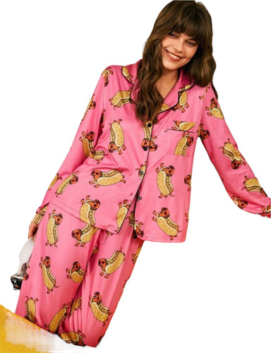 Pijama Mujer Estampada Perros Salchicha Divertido Importada