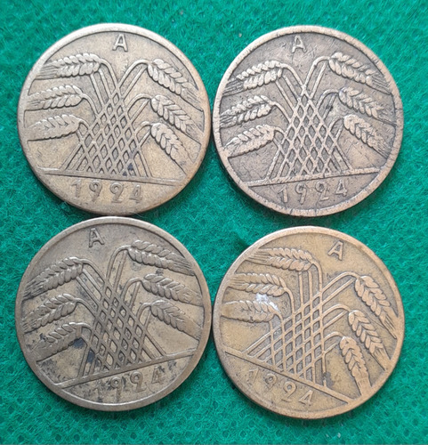 4 Monedas Alemanas Antiguas, Año 1924, Seca A 